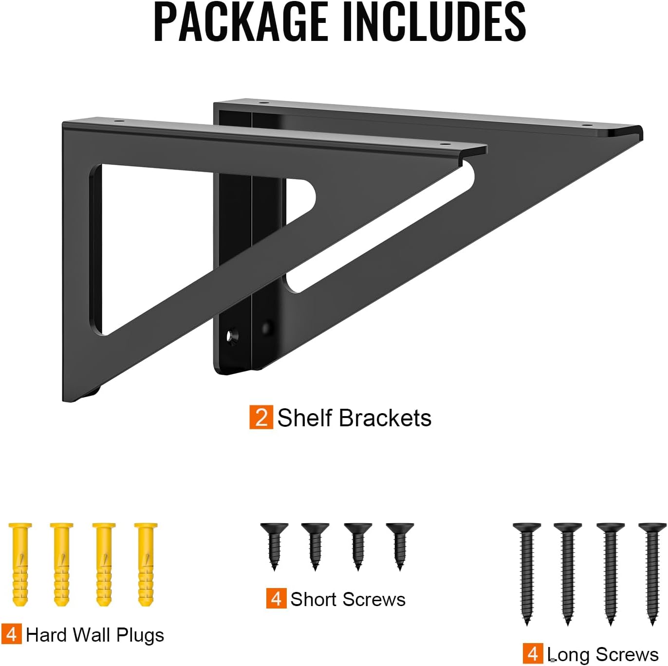 12-Inch Black Shelf Brackets, Heavy Duty Wall Mounting L Shelf Bracket for Floating Shelves, 2 Pack