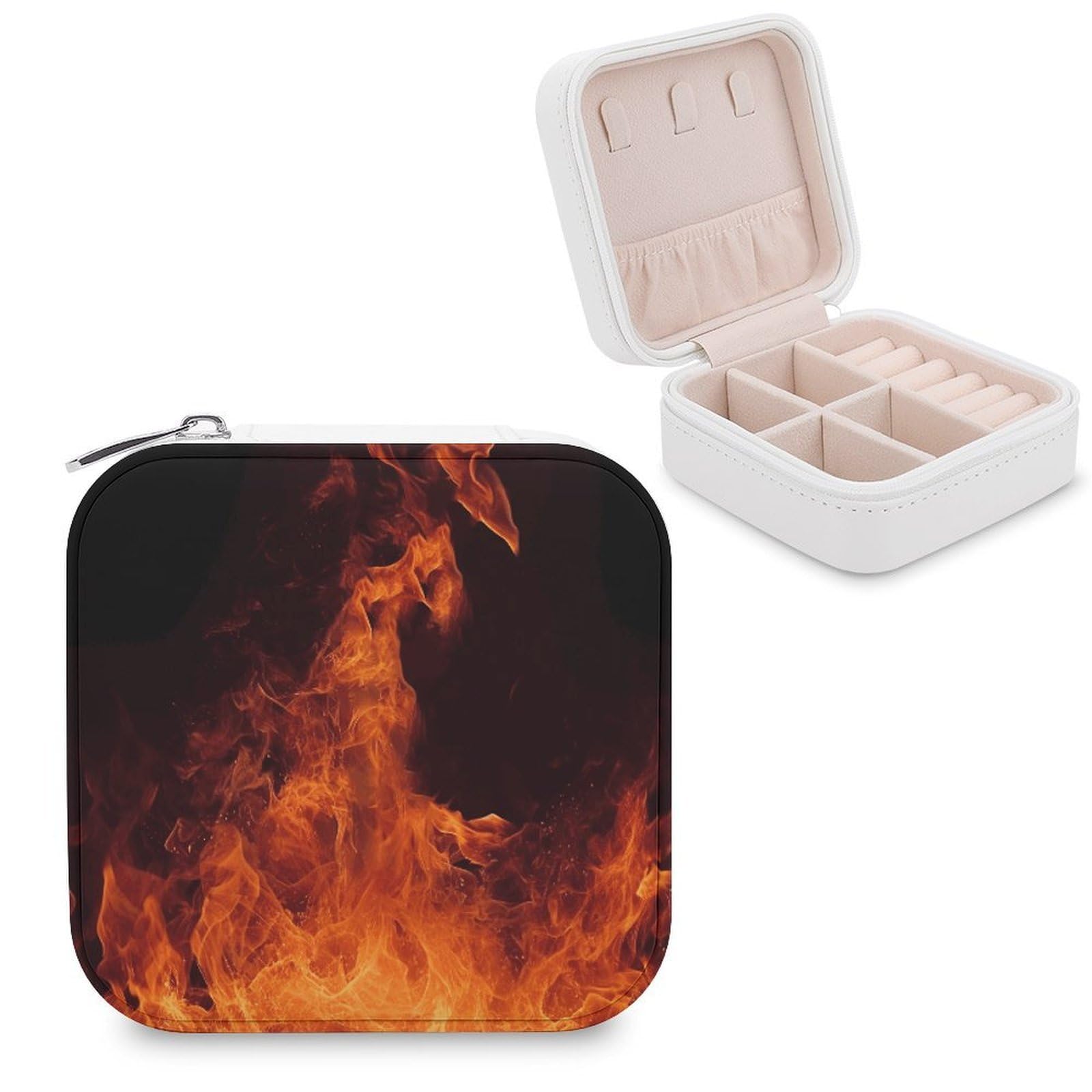 VstaDank Dancing Fire Jewelry Box Exquisite Leather Jewelry Organizer Portable Trinket Organizer Fashion Travel Jewelry Case for Rings Earrings Necklaces Unique Gifts for Women