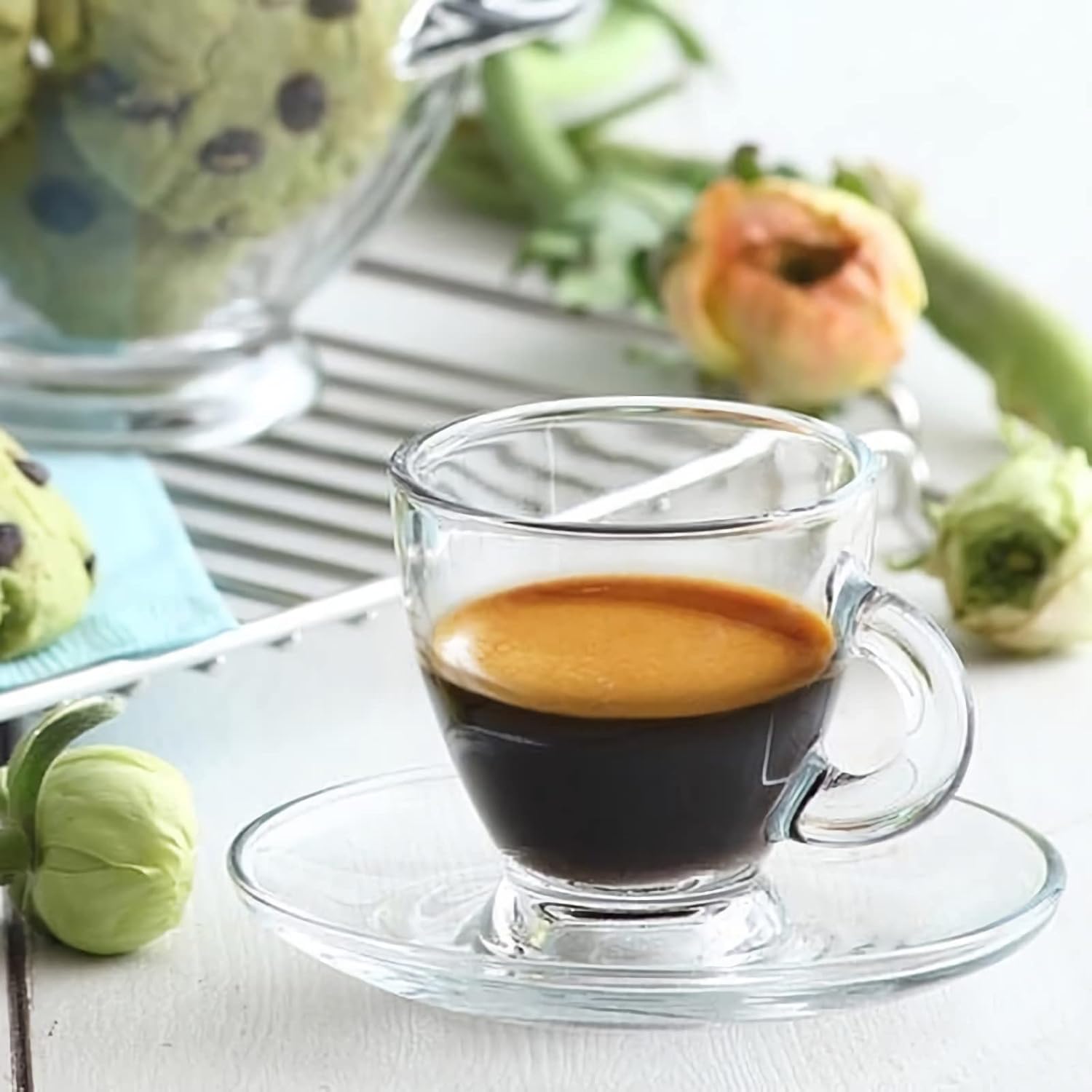 Espresso Cups with Saucers and Spoons Set of 6, Glass Demitasse Cups