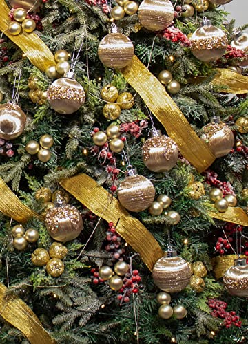 12 Pcs Satin Christmas Balls, Silk Christmas Tree Hanging Ornaments, Christma Luxury Home Decorations For Xmas Tree Wreath Garland Holiday Wedding Party Decoration (Champagne) #TOP4