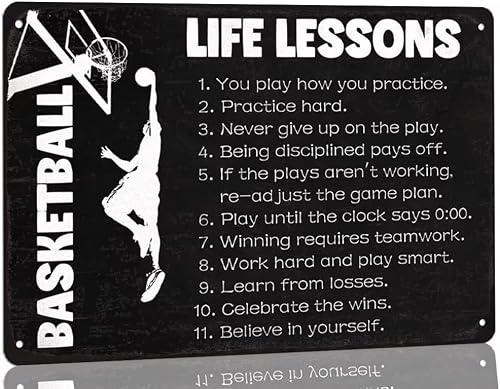 Kwqdozf As Pic Vintage Basketball Metal Tin Sign Life Lessons Sports Poster Wall Art Decor