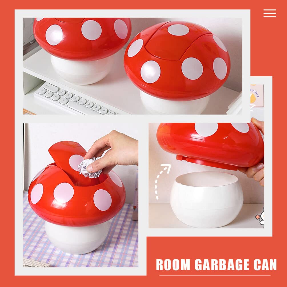 Cabilock Mushroom Desk Trash can with Lid Cute Mini Desktop Trash Bin for Home Office Kitchen Bedroom Small Wastebasket for Bathroom and Tabletop Use