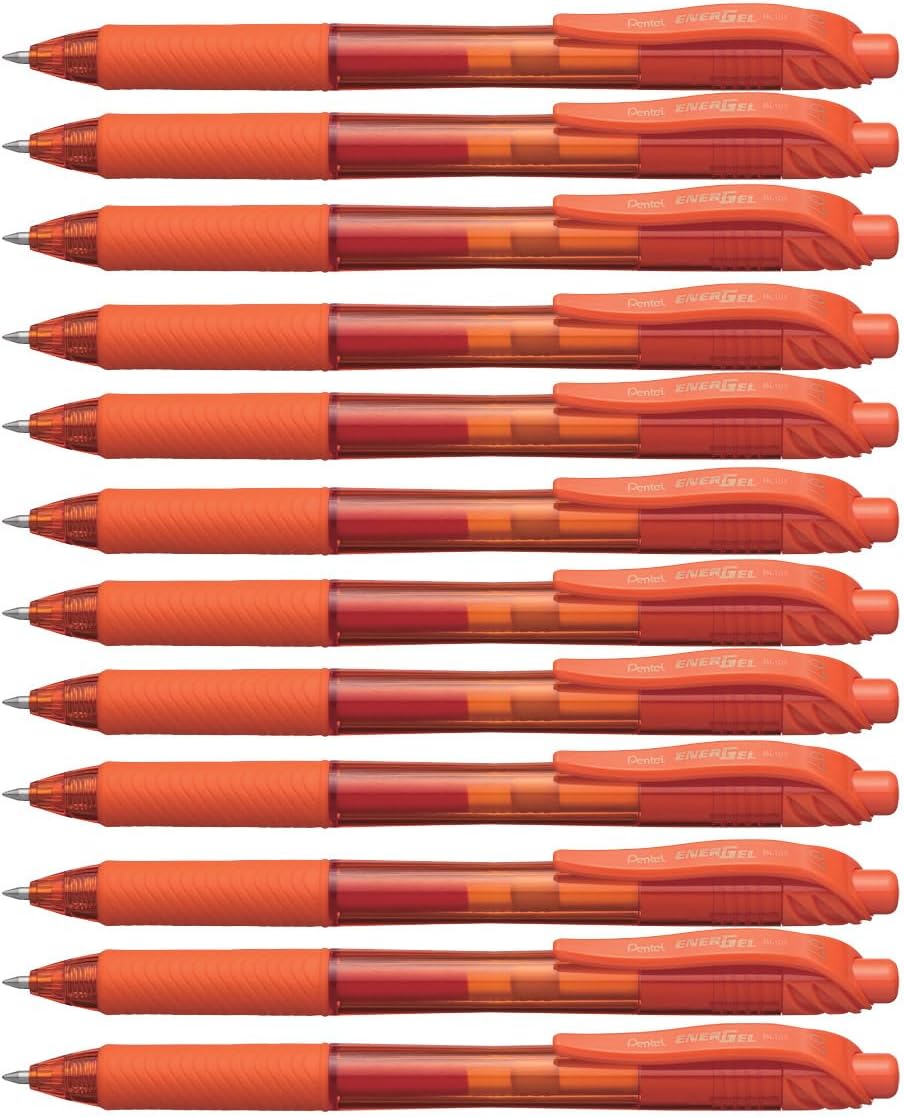 Pentel EnerGel-X Retractable Liquid Gel Pen (0.7mm) Metal Tip, Orange Ink, Box of 12 (BL107-F)