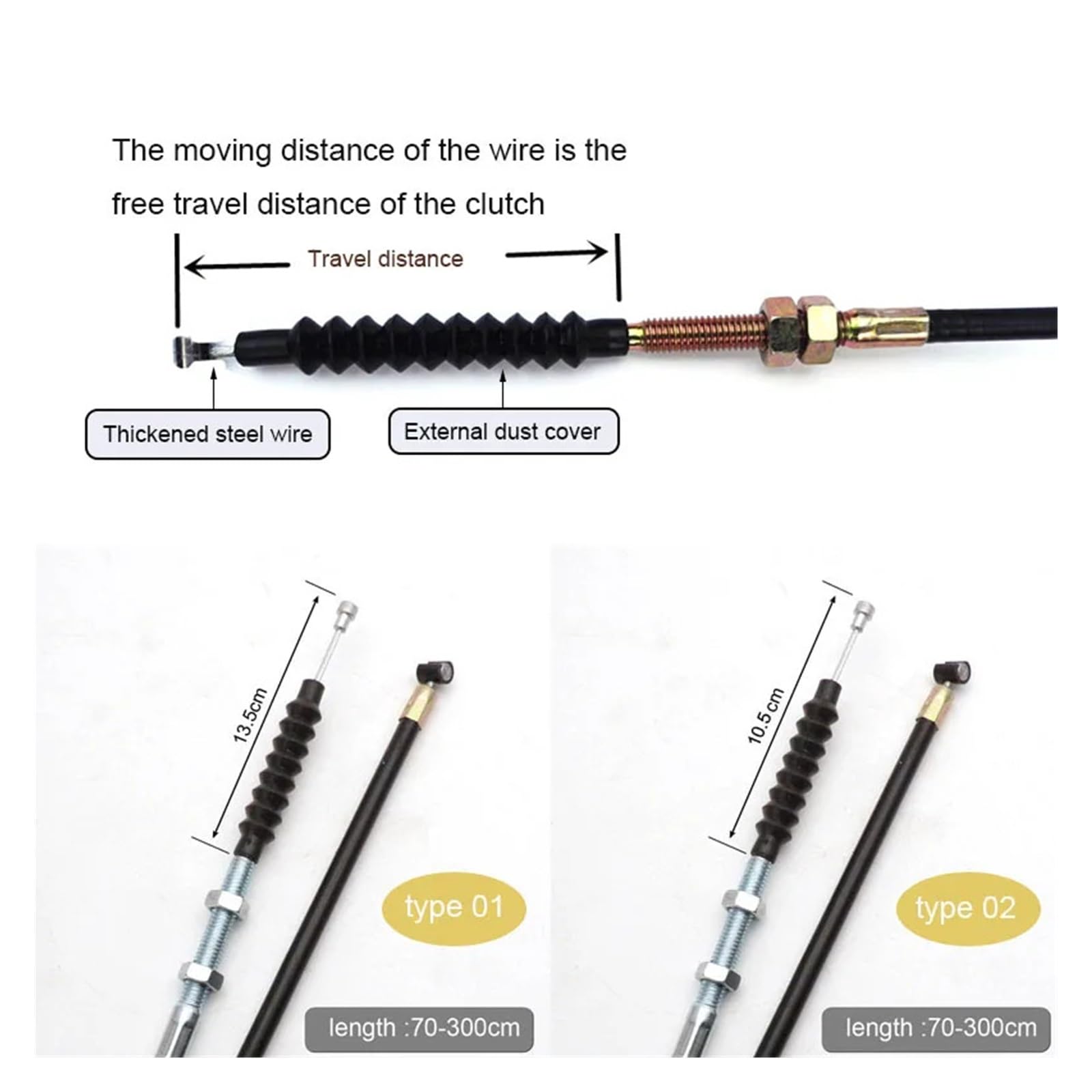 Cavo Frizione Moto 120 Cm - Per Dirt Bike, Pit Bike, ATV 50cc-250cc, Tipo 2, In Acciaio Rinforzato - Foto 2