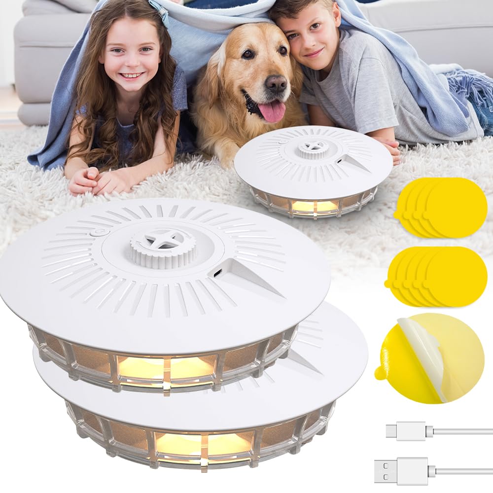 Flohfalle für Wohnung, 2 Pcs Flohlichtfalle Flohfalle für den Innenbereich mit Gelbsticker, Flohfallen Floh Läuse Testsieger Flohlampenfallen mit 4 Lichtmodi für Wohnung Zuhause Teppiche Bettwäsche