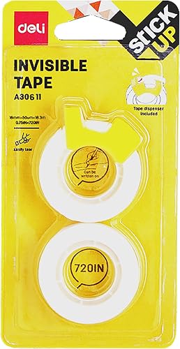 Deli Transparent Tape with Dispenser 2-Piece Set, 18 mm Size x 18.3 Meter