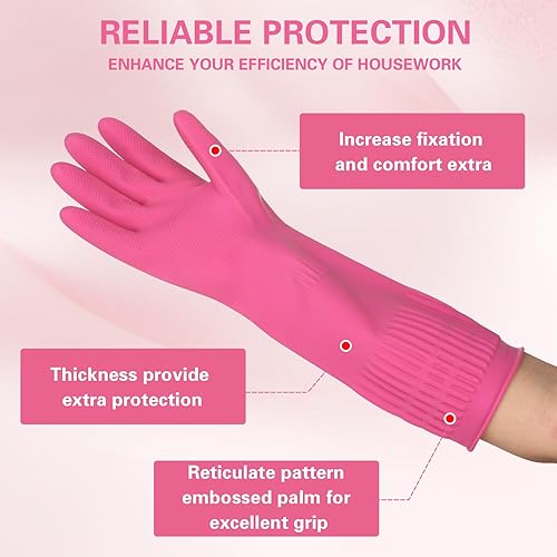 Miniatura 2 de Guantes de limpieza de goma de 15 pulgadas, impermeables, reutilizables, suministros para lavar platos, blanquear, par (rosa)
