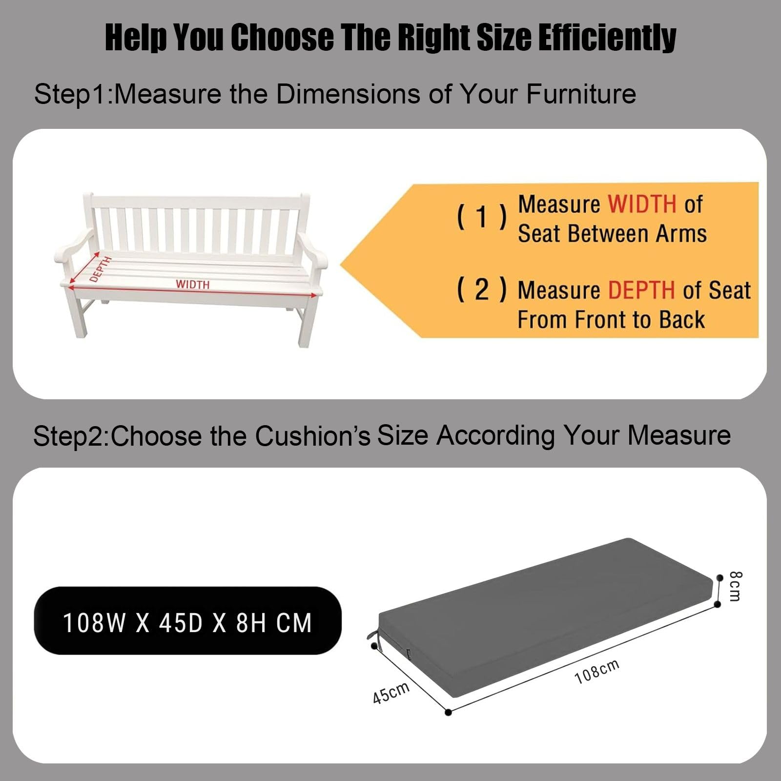 PRIMEPATIO Outdoor Garden Bench Cushion, Patio Garden Furniture 2 Seater Waterproof Long Chair Cushion, Porch Swing with Ties - Image 3