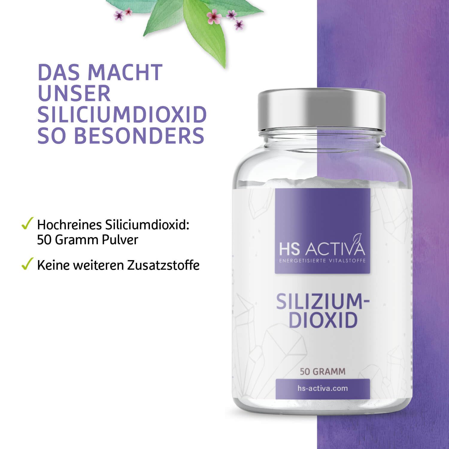 HS Activa Silizium hochdosiert 50 g, Kieselsäure für Haare, Nägel & Haut | Siliciumdioxid, für Knochen & Bindegewebe, Kieselerde, vegan, Made in Germany