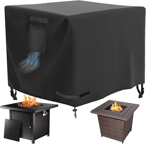 Miniatura 10 de Cubierta cuadrada para fogata de gas de 28 x 28 x 25 pulgadas, cubierta impermeable y resistente de 600D para mesa de fuego, compatible con Ciays