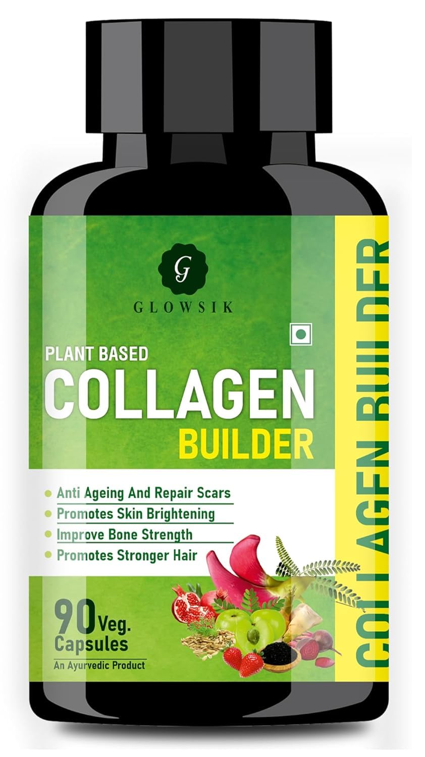 Glowsik Plant Based Collagen Builder Capsules Vegan Collagen Support for Skin Hair Bones Ayurvedic Formula 90 Veg Capsules