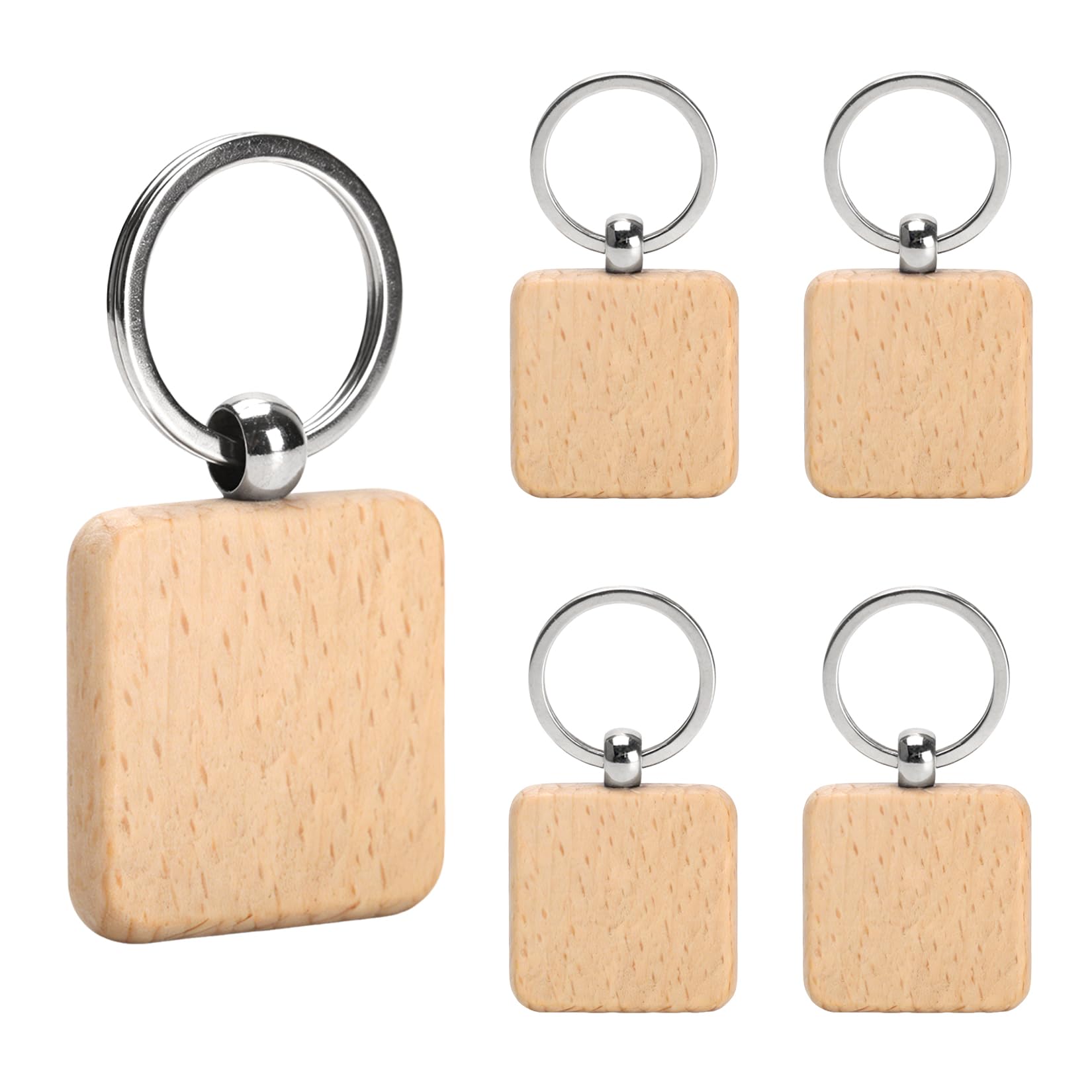 25 Pcs Wooden Key Ring Blanks, DIY Keychain Tags for Crafts（ Square）