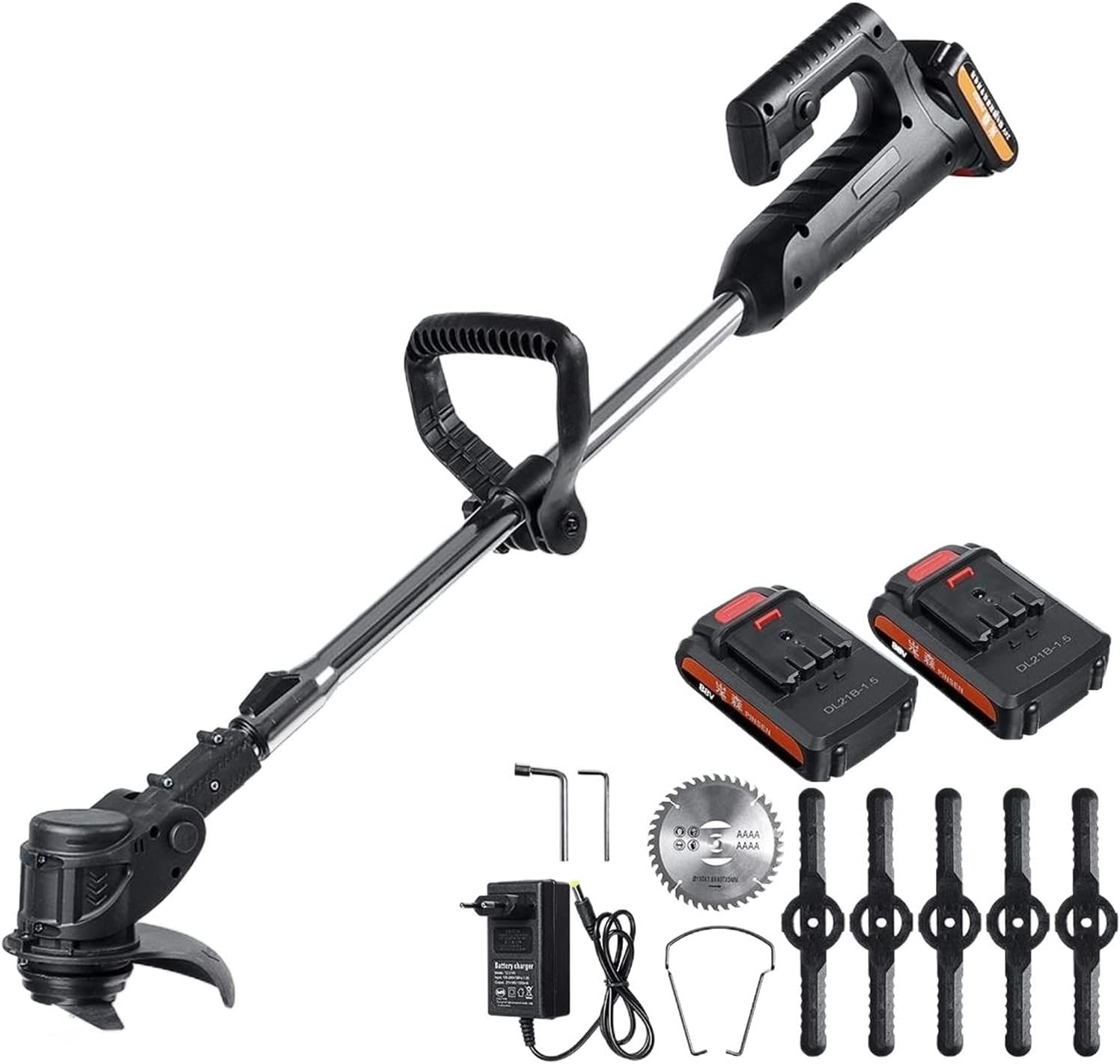 24V 1000W Cordless Electric Lawn Mower 10000RPM Wireless Grass Trimmer Kit With 2 Li-Ion Battery Adjustable Handle Garden Tools with High Efficiency