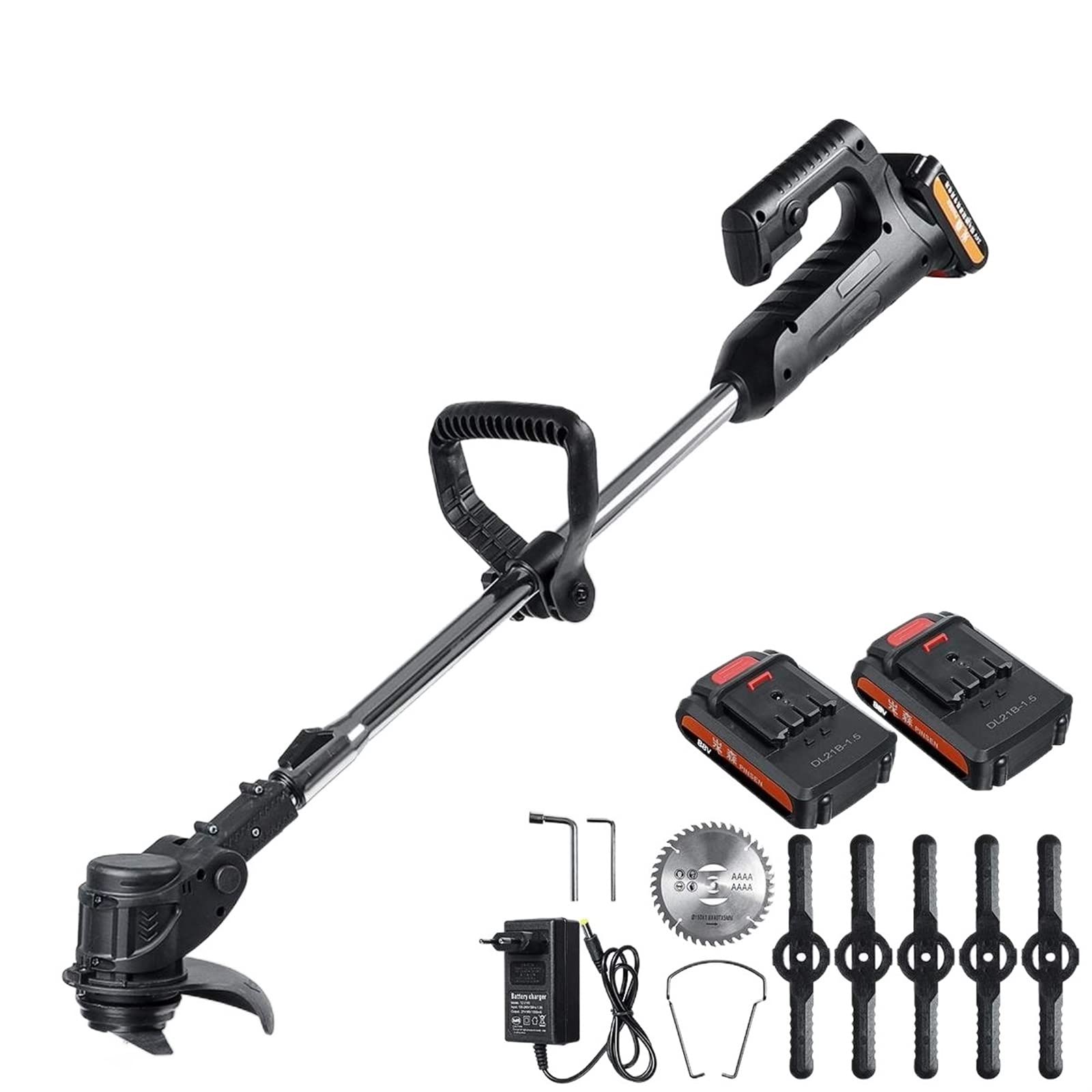 Cortacésped eléctrico inalámbrico de 24V y 1000W, Kit de cortacésped inalámbrico de 10000RPM con 2 baterías de iones de litio, mango ajustable, herramientas de jardín
