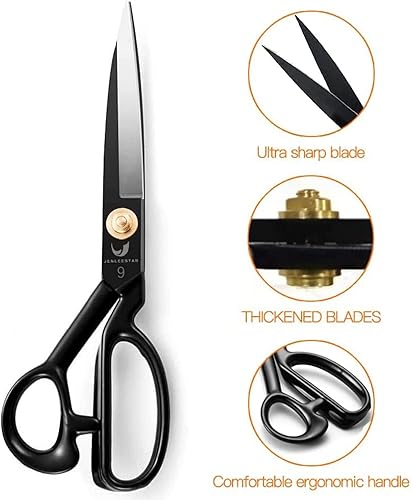 Miniatura 4 de Tijeras de tela de 9 pulgadas, tijeras de costura profesional afiladas para sastre de cuero, tijeras de sastre de acero de alto carbono japonesas