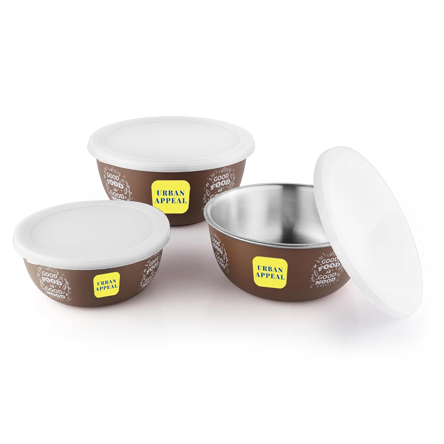 URBAN APPEAL Microwave safe Bowl with lid 600, 800, 1300 ml Microwave Bowl, Flora Stainless