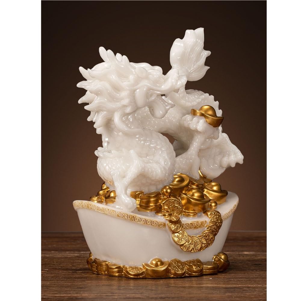 Decoración de Estantes Decoración del dragón del zodiaco de Jade de imitación, decoración del dragón del estudio chino, decoración del gabinete del vino de la sala de estar de resina Decoraciones Para