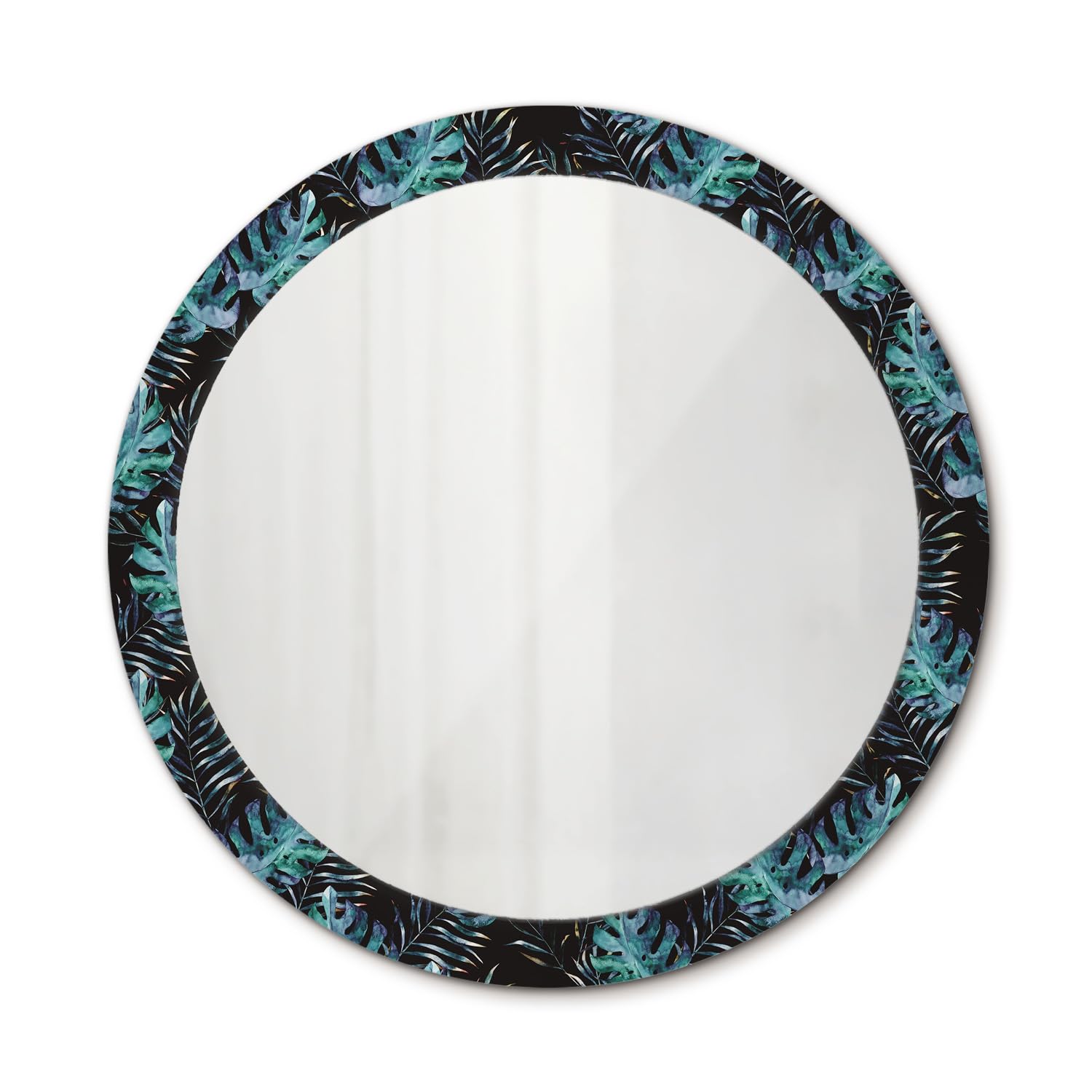 Miroir de salle de bain rond 90 cm avec motif feuilles exotiques