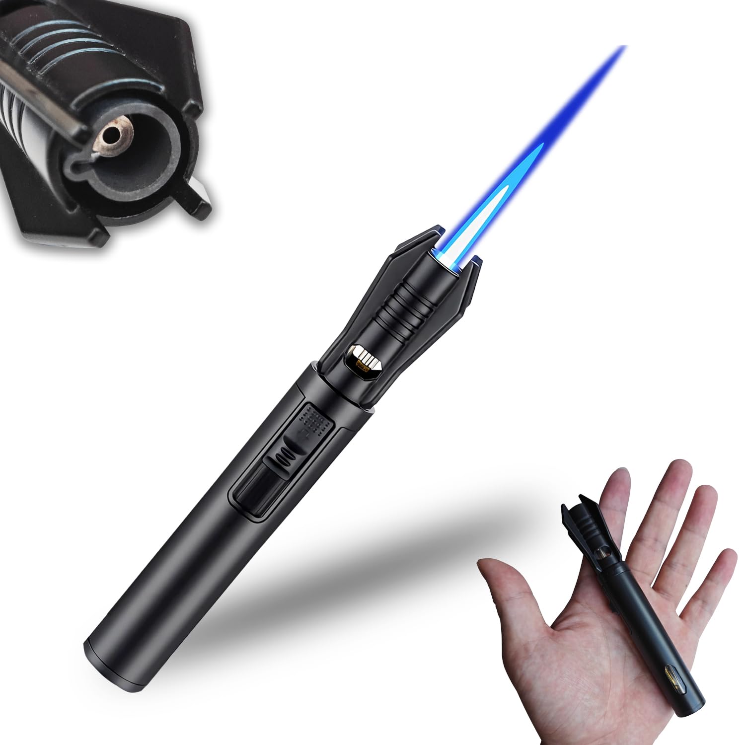 Torch Lighter - Windproof Jet Flame Refillable Butane Lighter with Adjustable Flame, Lightsaber Design, Visible Window, for Kitchen, Outdoor(Gas Not