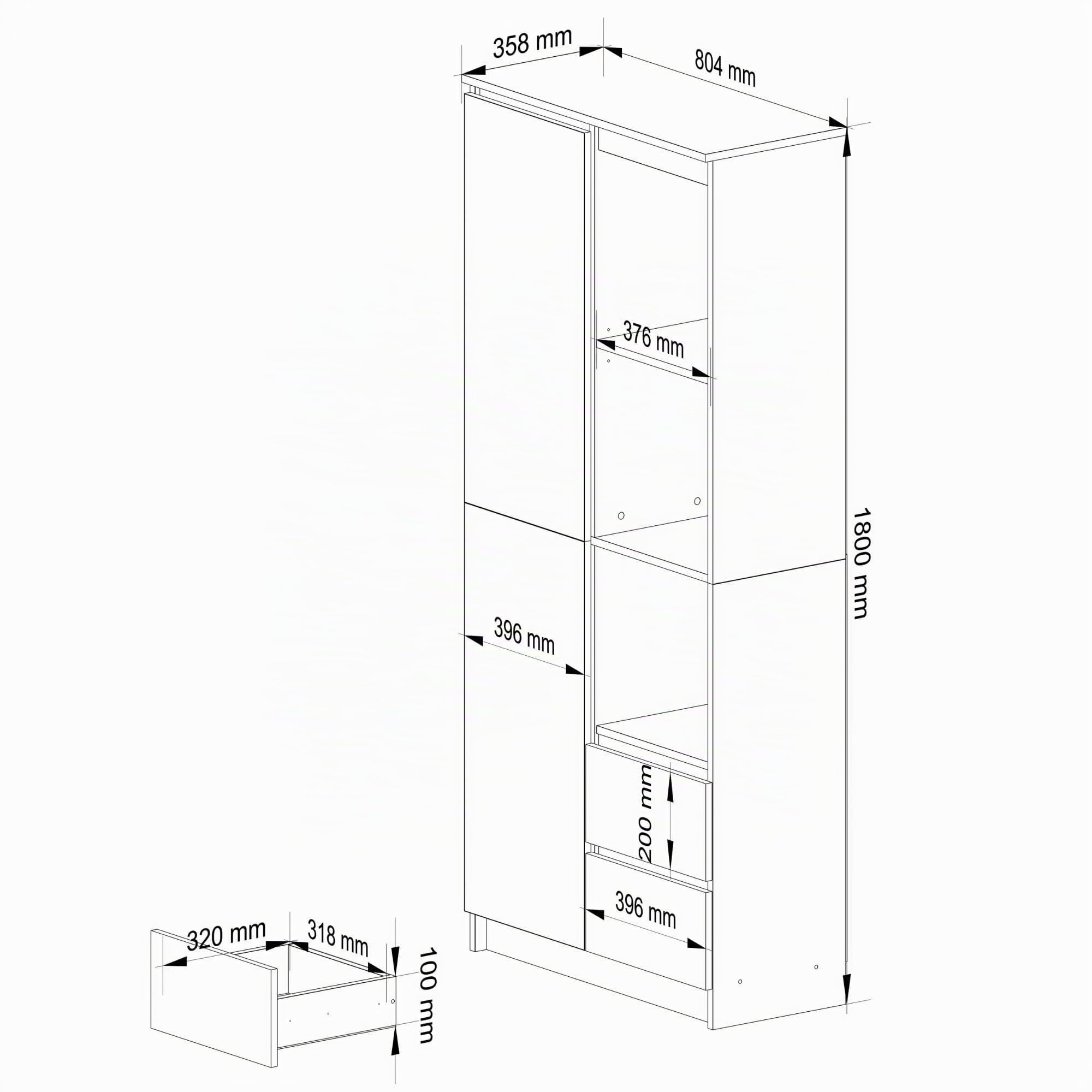 AKORD Büro-Bücherregal CLP 80 cm 7 Regale 2 Schubladen und Türen | für Dokumente Bücher für einen Schlafzimmerschrank Bücherregale Laminierte Platte 16 mm | Sonoma Eiche & Weiß Front
