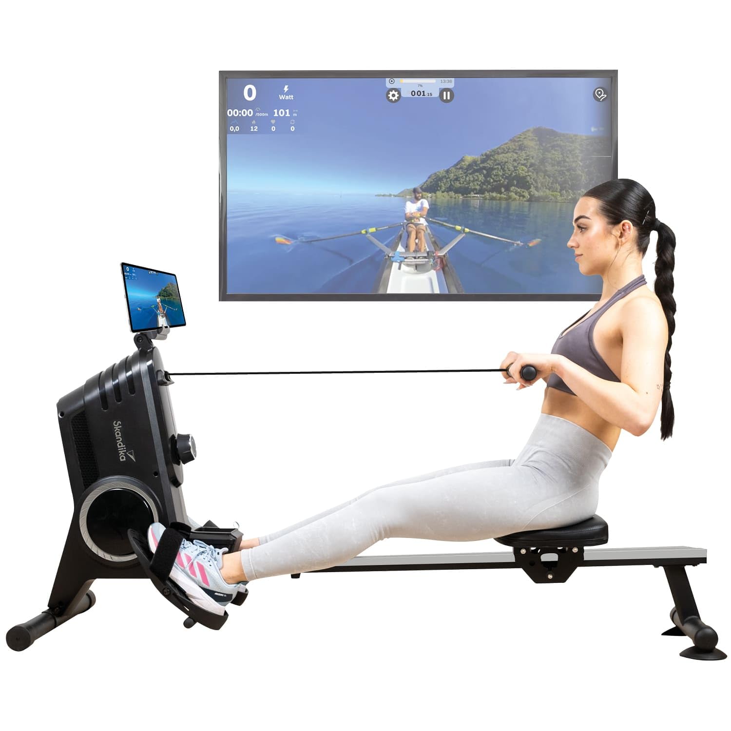 Skandika Poseidon Regatta Rowing Machine, Home Rower Multi-Gym with Adjustable Resistance, Multi-Functional Computer, Foldable