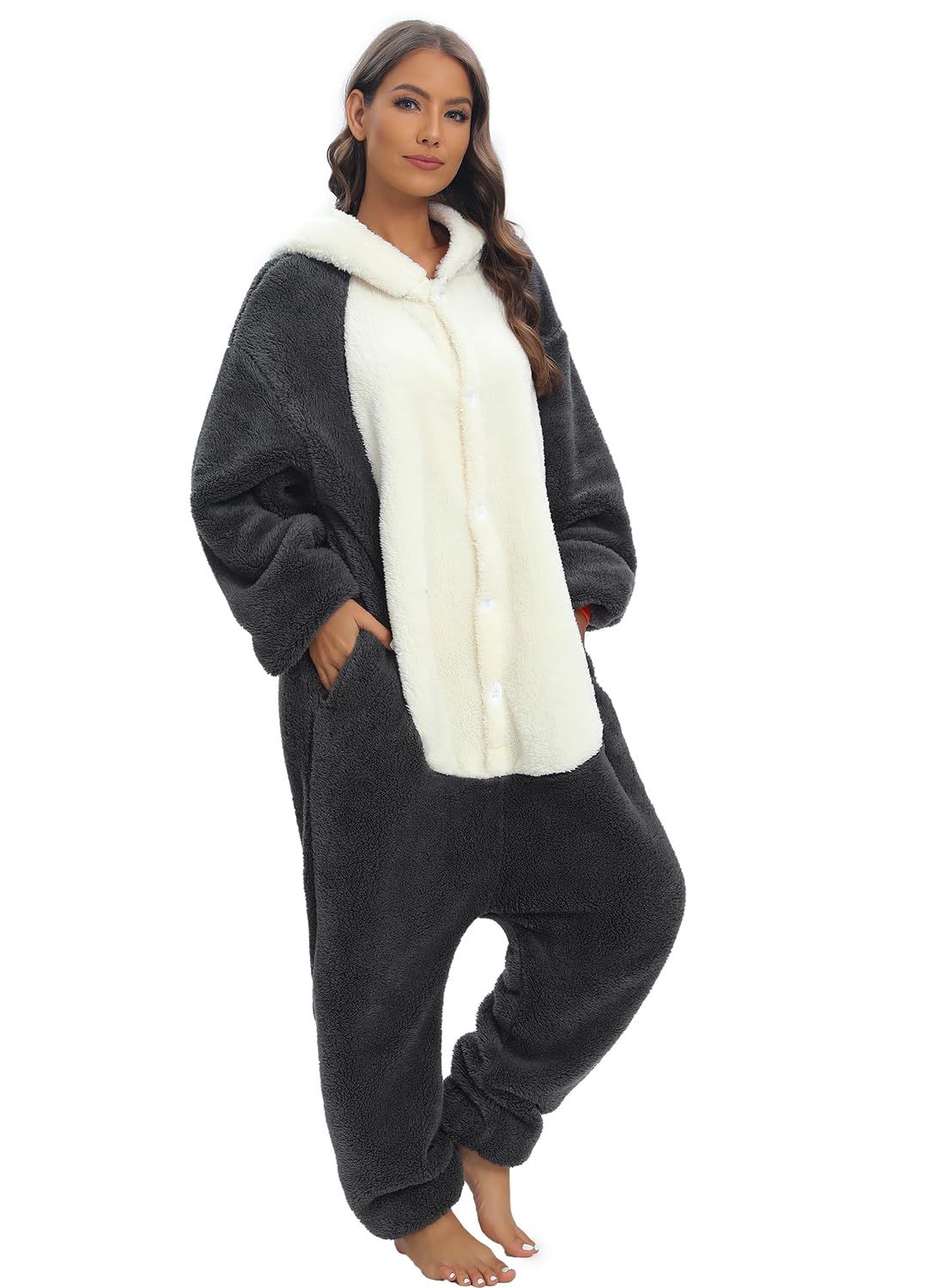 LATH.PIN Adulto Kigurumi Pigiama Unisex Anime Animale Costume Cosplay Costume Tuta Onesies Set Pigiama Panda Biancheria da Notte Sleepwear, Peluche pinguino, S