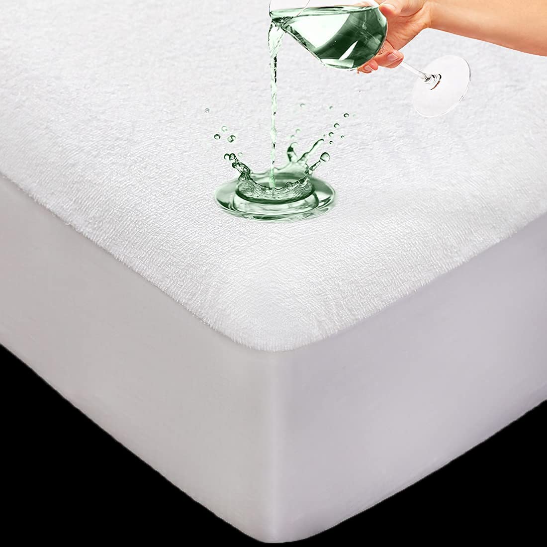 Amigozone White Extra Deep Waterproof Terry Towel Mattress Protector Topper Cover Non Noisey Fitted Sheet Mattress Protector - Double