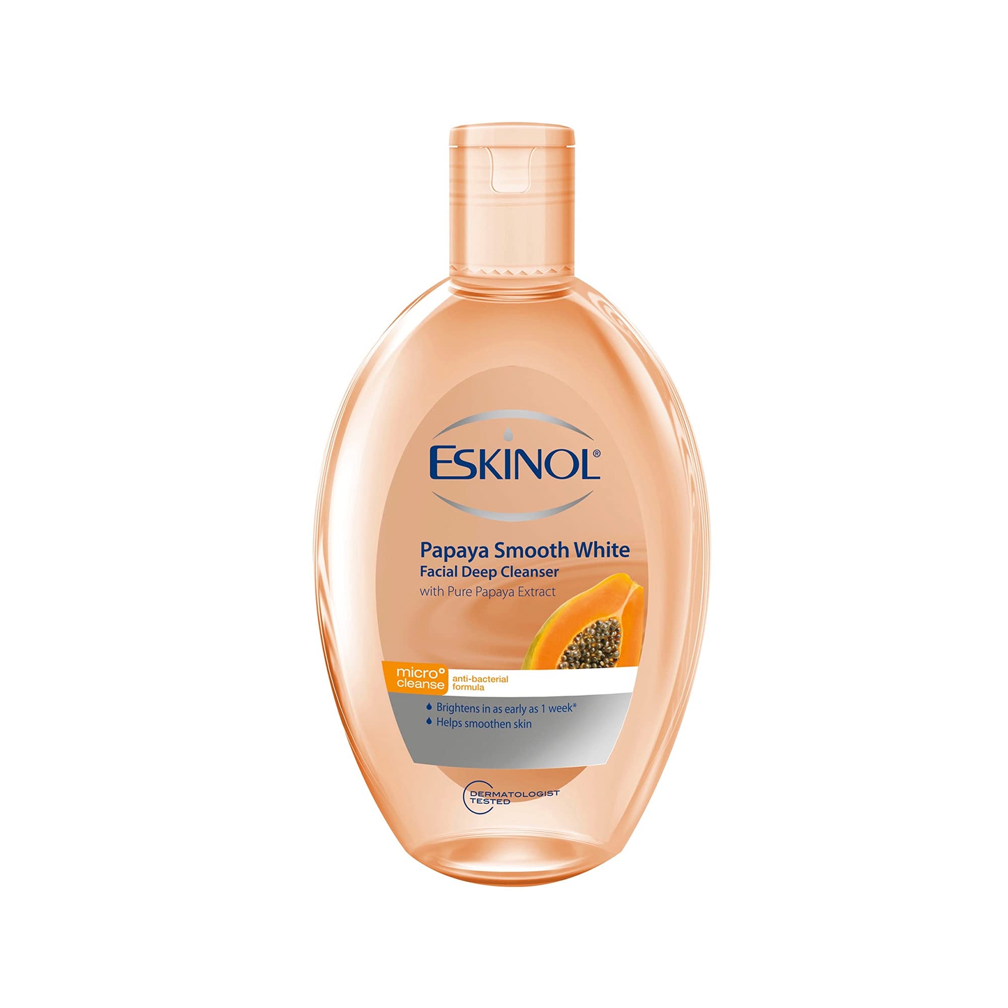 Eskinol Papaya Smooth White Facial Deep Cleanser with Pure Papaya Extracts & Vitamin B3| Micro-Cleanse & Anti-Bacterial Formula Removes Dirt & Excess Oil| Skin Brightening Face Toner| 225 ml Single