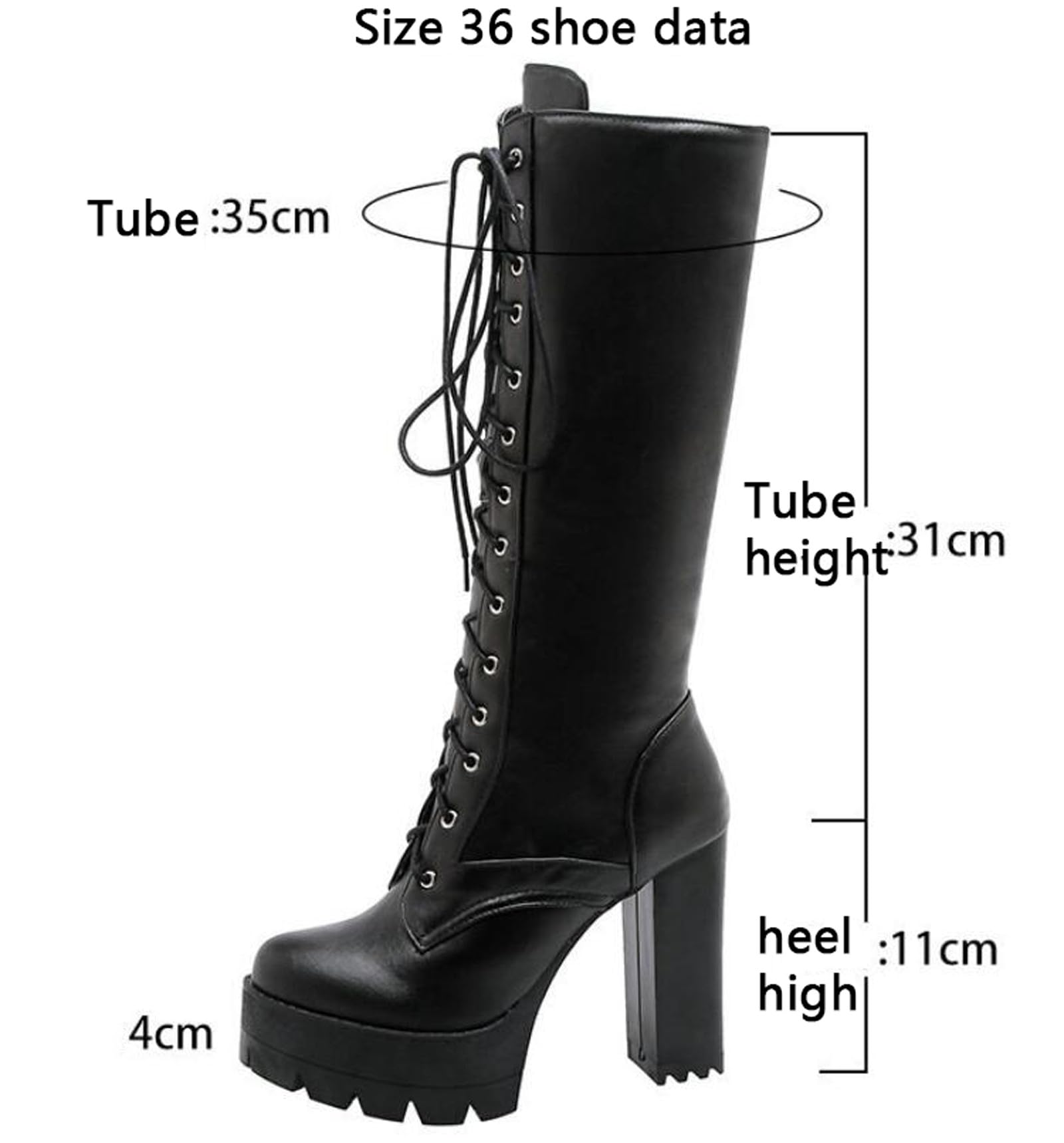 OTMYIGO Damen-Stiefel mit hohem Absatz, Schnürstiefel, Wadenhoch, kniehoch, Militär-Bikerstiefel, Dicker Absatz, Ritterstiefel, Schnürstiefel, Vintage-Stiefel, Steampunk, Gothic