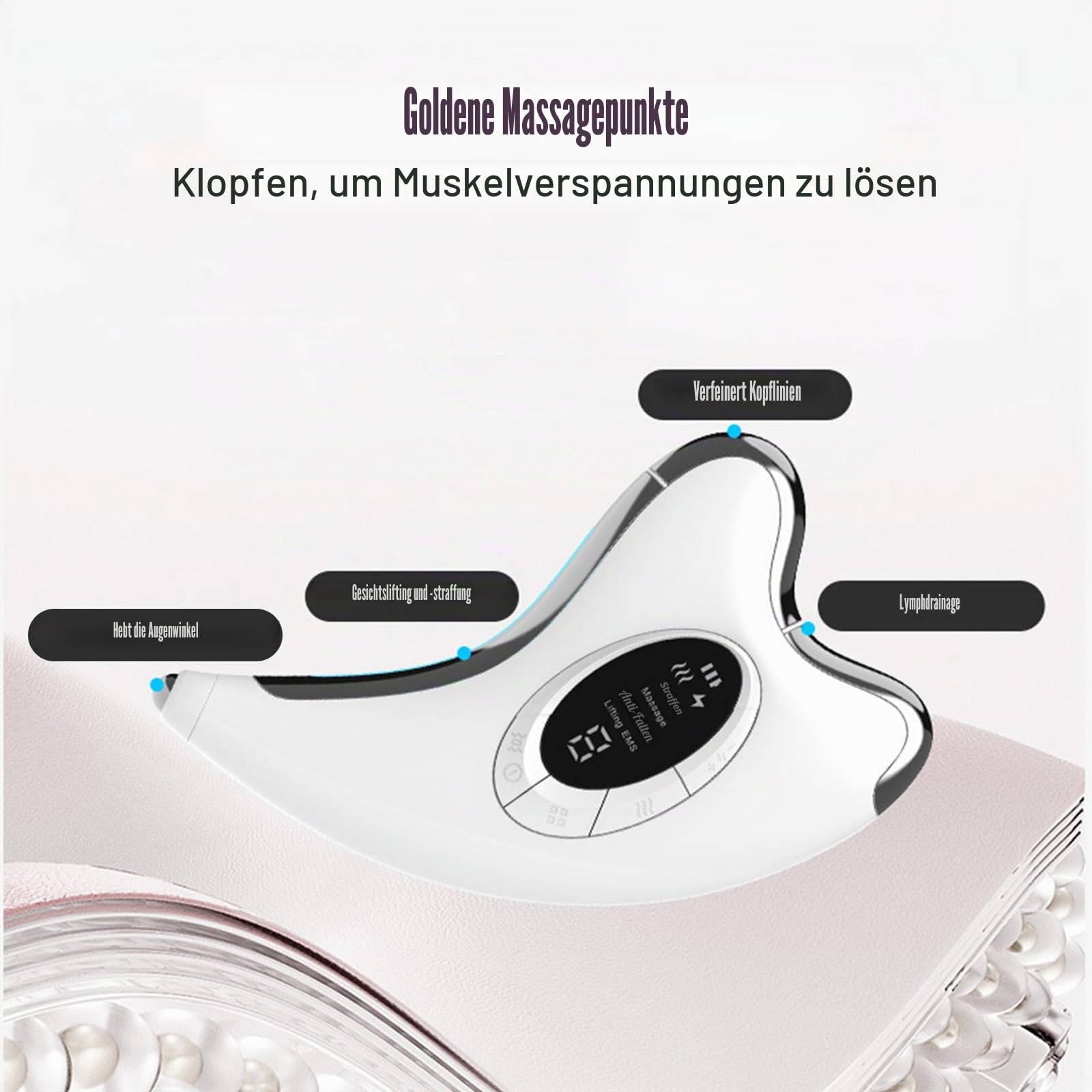 EMS Gua Sha Elektrisch, Gesichtsmassagegerät mit Wärme & Vibration & LED Blau/Gelb/Rot Licht, 4 Modi 9 Intensitätsstufen Massager Gerät Für Gesicht Hals Anti Falten, Anti Aging, Face Lifting