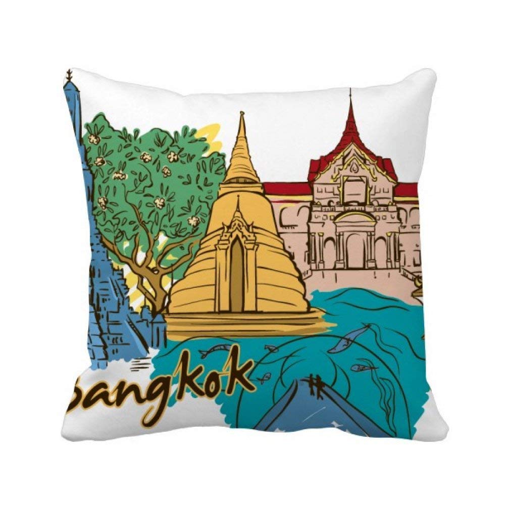 Cadeau déco maison housse de coussin aquarelle Bangkok carrée