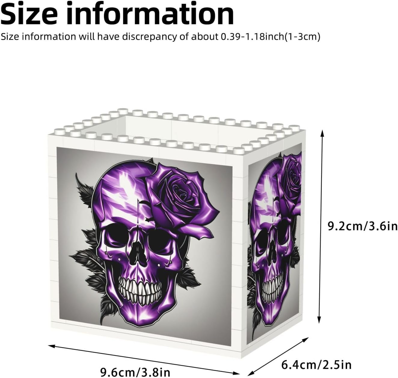 Purple Rose And Skull Print Uv Print Block Pencil Cup, Detachable Creative Block Desk Organizer Office Abs Pen Holder image 3