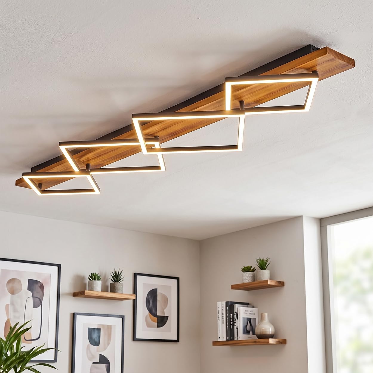 Plafoniera a LED HOFSTEIN Pompu, in metallo/legno/plastica in marrone scuro/nero/bianco, 56W, 7600 lumen, 3000 Kelvin, lampada moderna per camera da letto, sala da pranzo, soggiorno, cucina, corridoio