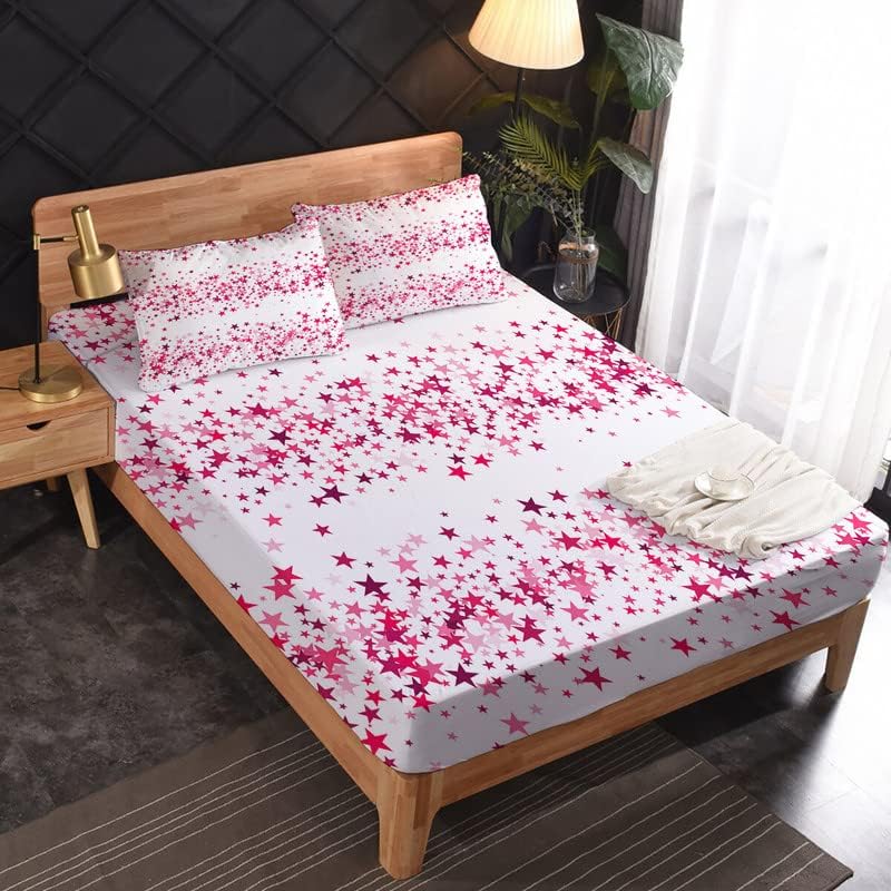 Miniatura 2 de zcsm Sábanas de estrellas tamaño matrimonial  Sábanas rosas de 4 piezas y bolsillo profundo de 16 pulgadas, sábanas de microfibra suave de 600 hilos