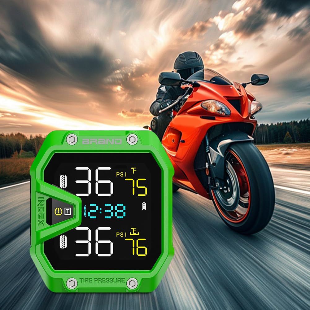 Motocyklowy wodoodporny monitor ciśnienia w oponach IP65 (zielony zewnętrzny)