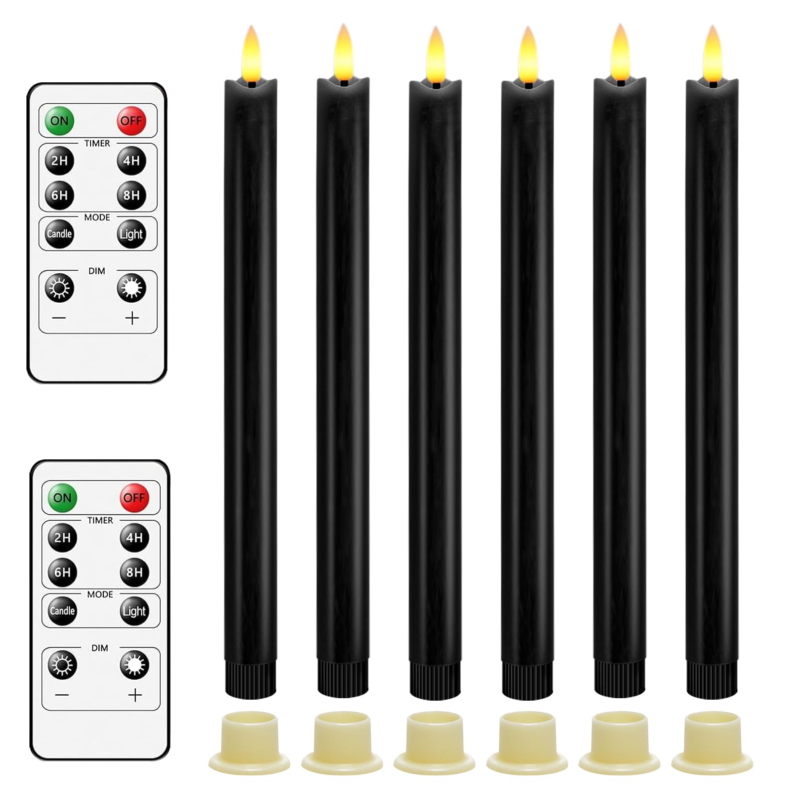 AnnSpa LED Candles Flameless Taper Candle 6 Set Battery Operated Flickering Taper Candle Electric 3D Wick Long Candle Stick for Home, Restaurant, Wedding, Display Stand Ornaments Decorations - Black — image 1