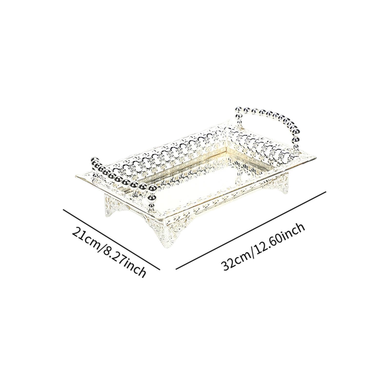 Serving Tray Tray for Serving Desserts and Fruits with Handle for Kitchen and Makeup Silver