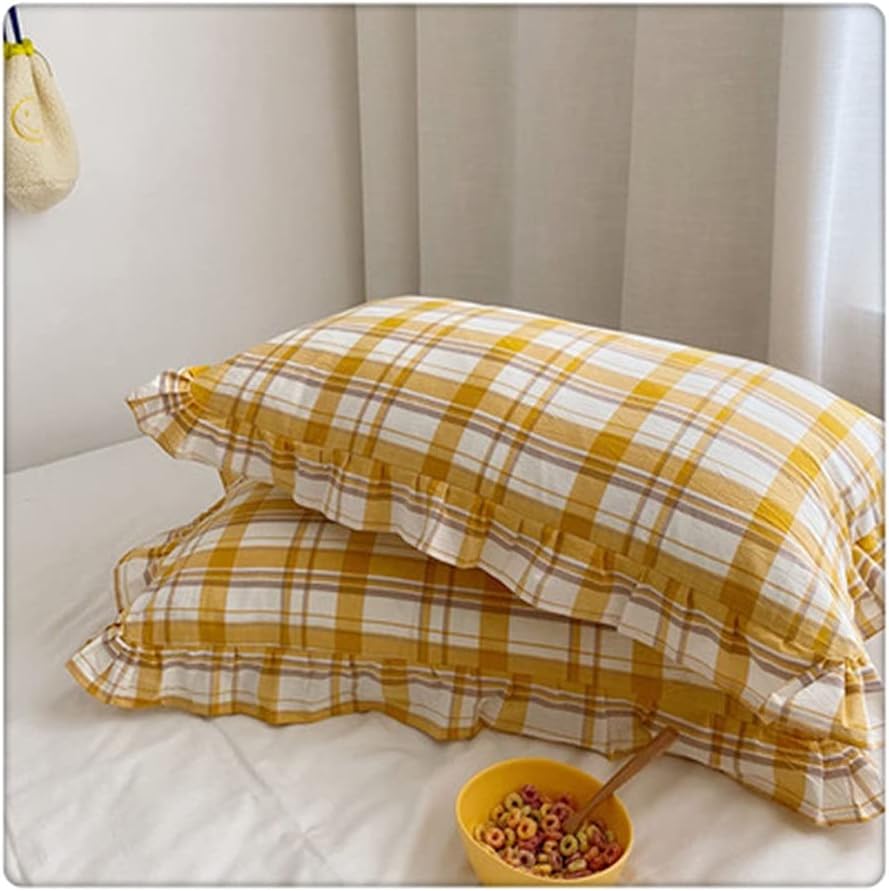 Retro Washed Cotton Pillow Case Ruffle Pillow Case Single Pillow Home Decoration Bedding Single Pillow Case(Style B)