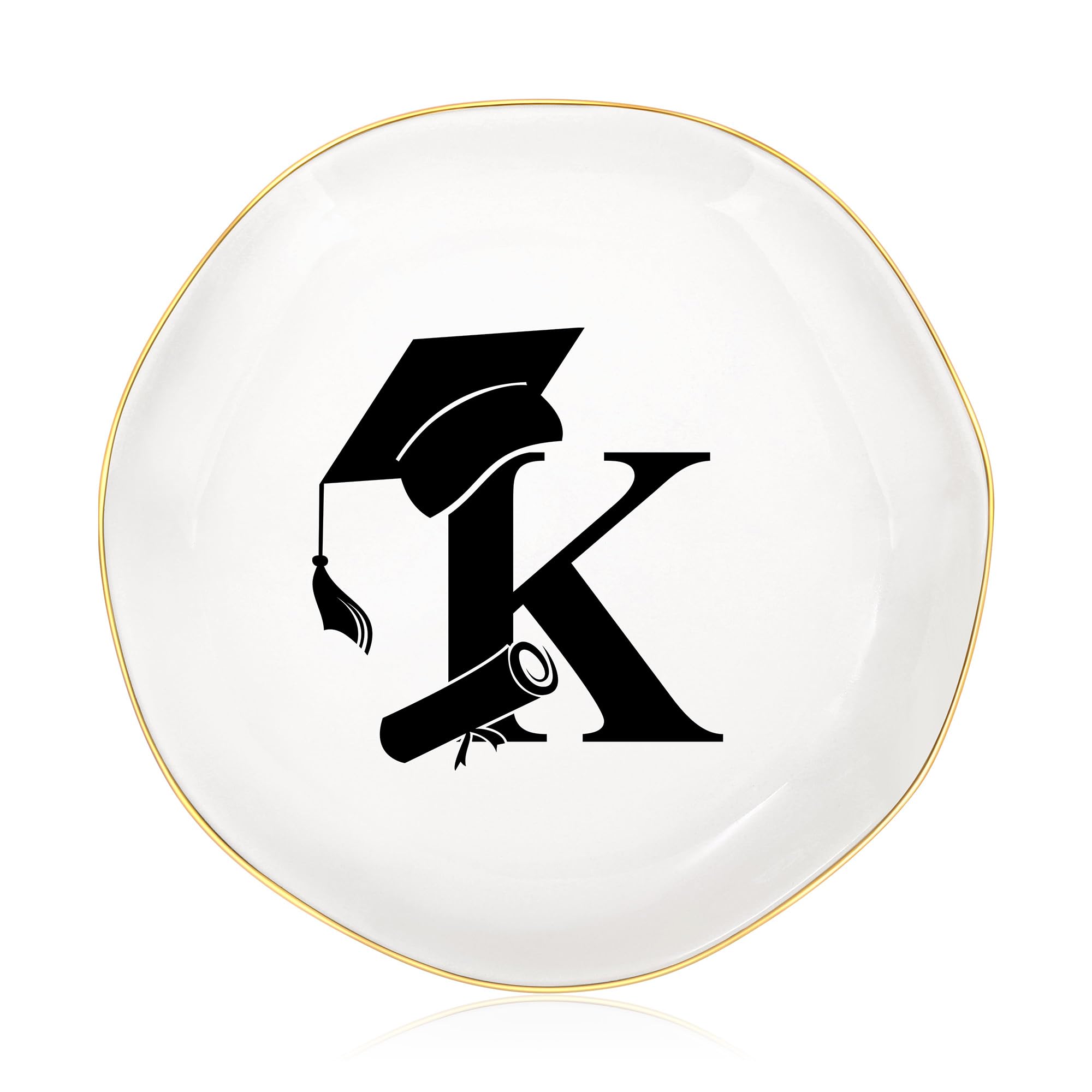 JoycuFF Graduation Gifts for Her, College High Senior Class of 2025 Graduate Gifts for Daughter Granddaughter Niece Women Ceramic Trinket Dish Jewelry Ring Holder Initial K