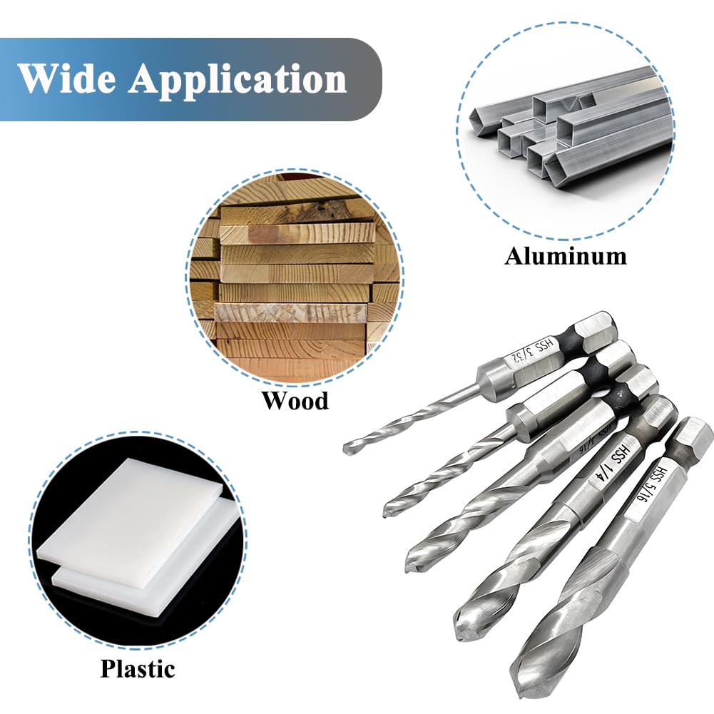 1/4 Hex Shank Drill Bit Set 5PCS Stubby Drill Bit Set For Metal M2