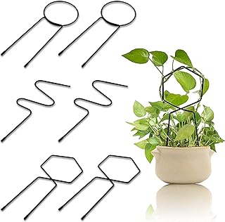 DEAYOU 6-Pack Trellis for Potted Plants, Small Metal Trellis, Mini Plant Climbing Support Garden Trellis for Flower Pots, Hoya, House Plant, DIY, Indoor Outdoor Vines Vegetable, Ivy, Black, 11" x 4"