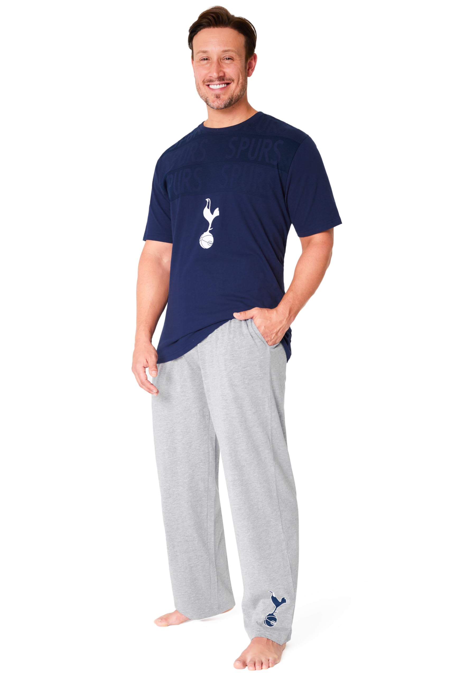 Tottenham Hotspur Men's Navy/Grey Fc Pyjamas Set Nightwear T-Shirt Long Bottoms Pjs Lounge Set Teenagers Spurs Gifts For (, 3XL)