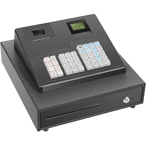 Cash Register for Small Businesses - Electronic Commercial Caja Registradora para Negocio with Lock Cash Drawer Box, 39 Keys, 8 Digital Dual Display, Restaurant Supermarket Retail System