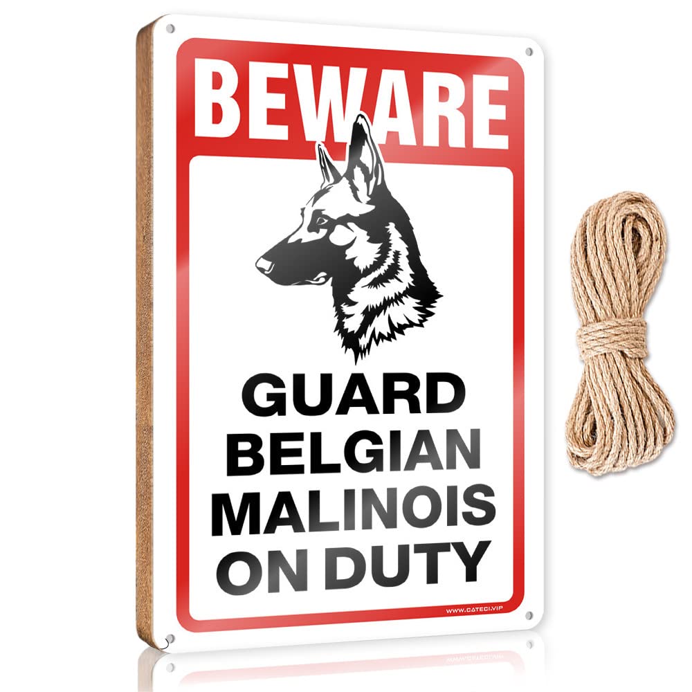 DTHA Funny Doorsign Beware! Guard Belgian Malinois On Duty Wooden Sign Kitchen Wall Art Beach Decorations For Home(20X30CM)