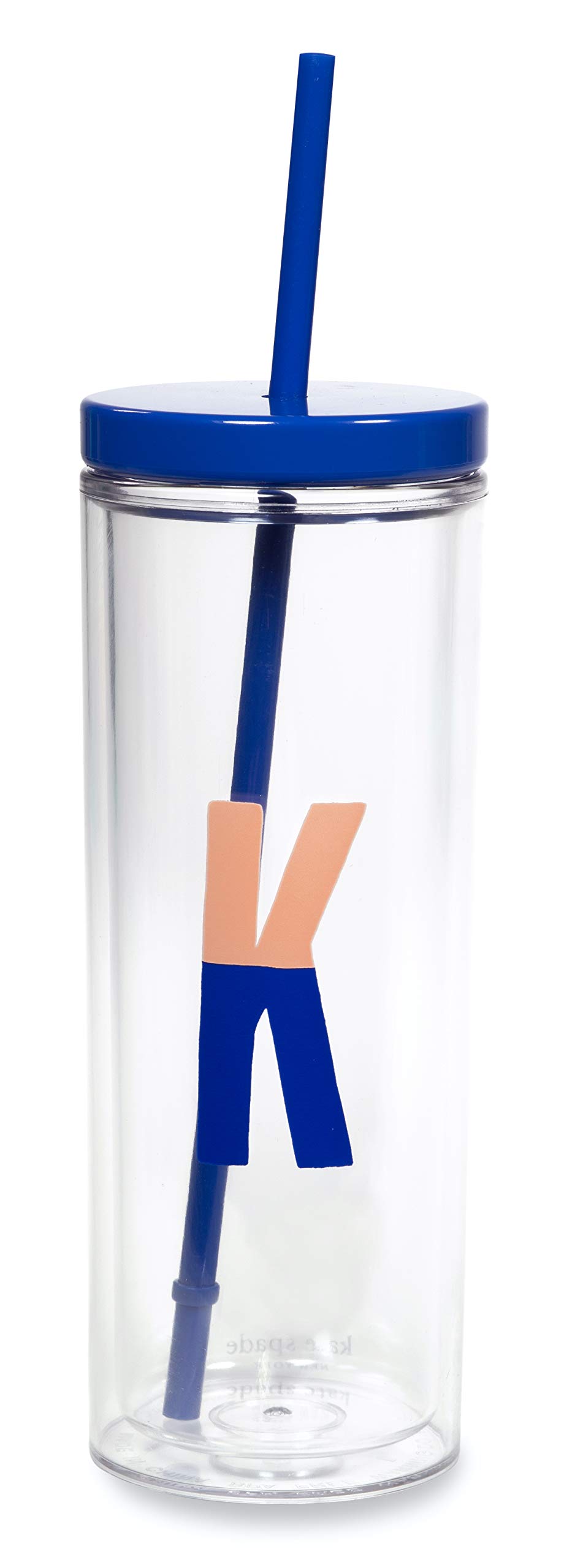 Kate Spade New YorkInsulated Initial Tumbler with Reusable Straw, 24 Ounce Acrylic Travel Cup with Lid, K (blue)