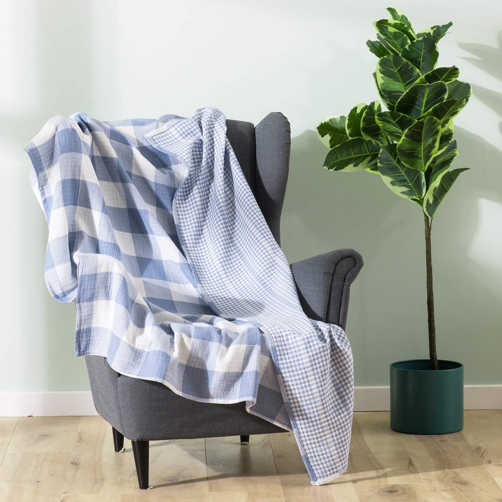StyleChic Cotton Muslin Throw Blanket With Buffalo Check Pattern, Vintage Indoor And Outdoor Use, Reversible And Breathable Fabric For Yard Picnics