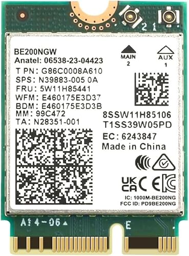 Intel BE200 Adaptateur WiFi 7 | Format M.2 PCIe | Tri-bande 2,4/5/6 GHz | Jusqu'à 5,8 Gbit/s | Carte WiFi pour PC | Compatible Bluetooth 5.4 | Pour systèmes Intel et AMD avec Windows 11 | BE200NGW