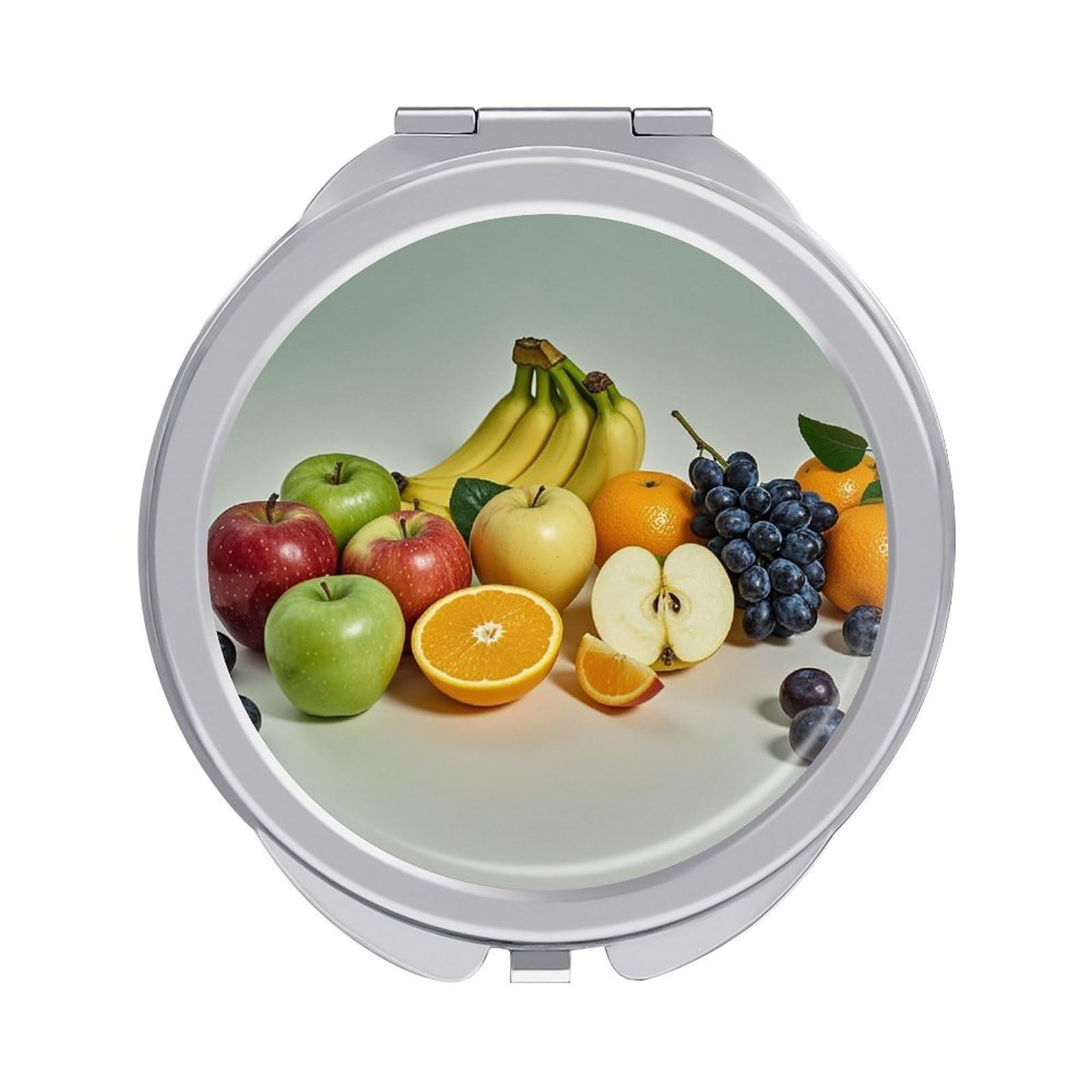 FekiLoot Fruits Travel Makeup Mirror for Women Folding Portable Hand Compact Mirrors Small Round Vanity Mirror 1X/2X Magnifying Metal Pocket Makeup Mirrors