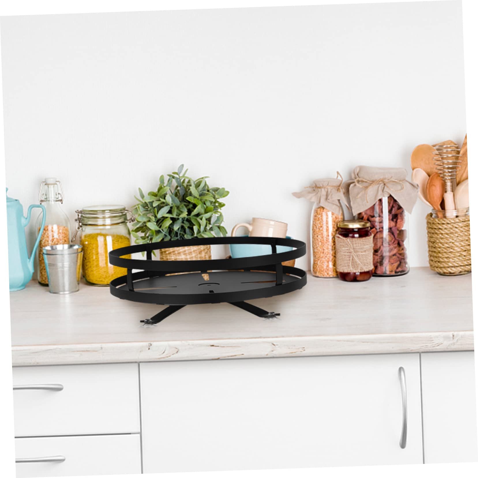 Cabilock Étagère à Épices Rotative en Acier Inoxydable Noir, Support de Condiments Gain de Place Cuisine et Placard Domestique