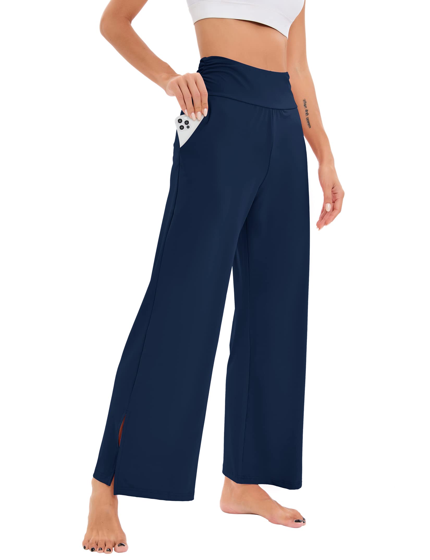 Womens Wide Leg Yoga Pants, High Waisted Loose Casual Comfy Baggy Lounge Sweatpants Athletic Pants with Pockets